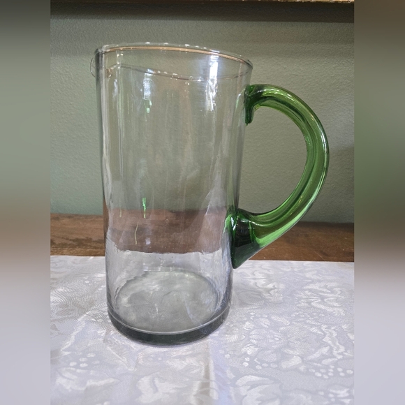 Vintage Mexican Blown Glass Margarita Pitcher with Green Handle - Picture 2 of 3